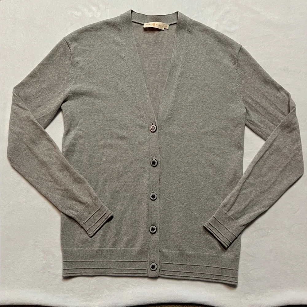 Tory Burch grey merino wool boyfriend full cardigan